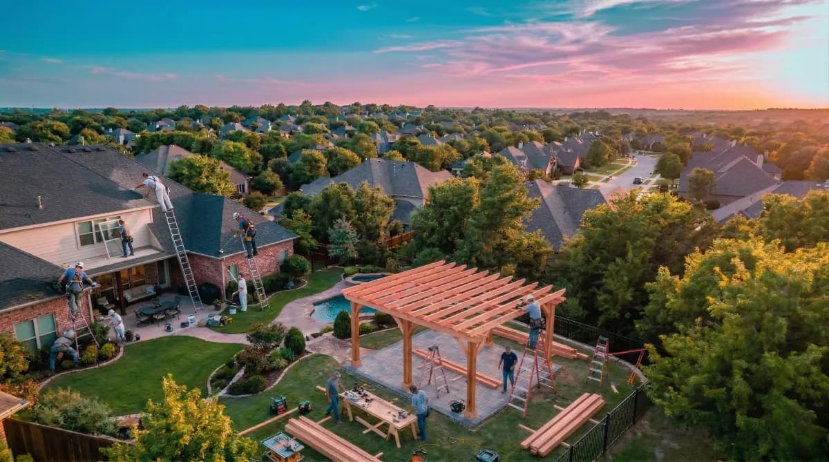 Aerial view of a Tulsa neighborhood at sunset